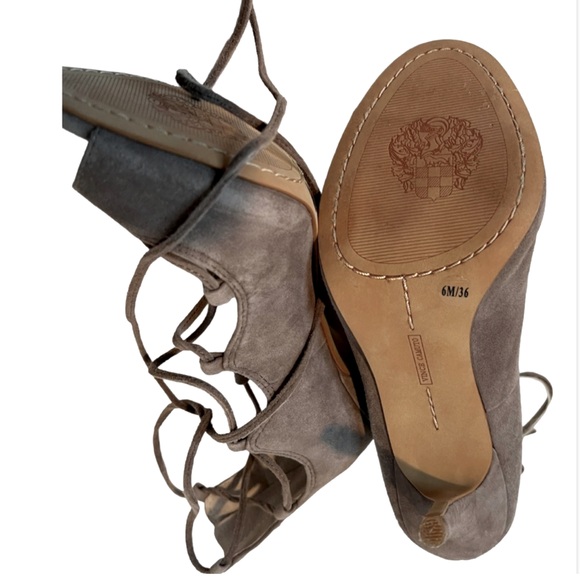 Vince Camuto Sandria lace up open toe & zipper back heels leather upper & soles - Picture 6 of 7